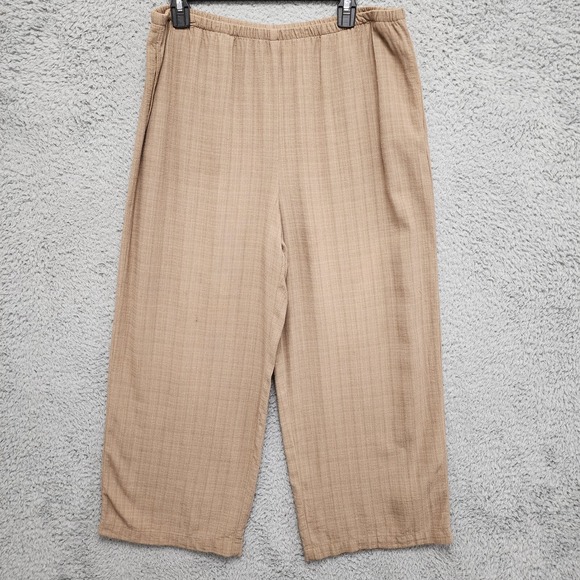 Eileen‎ Fisher Pants Womens L Brown Viscose Linen Nylon Wide Leg Pull On Elastic - Picture 2 of 14